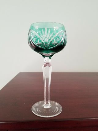 Vintage Czech Bohemian Cut To Clear Crystal Green Wine Hock Goblet