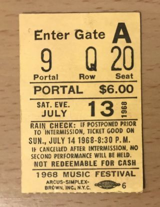 1968 Peter,  Paul,  & And Mary Forest Hills York Festival Concert Ticket Stub
