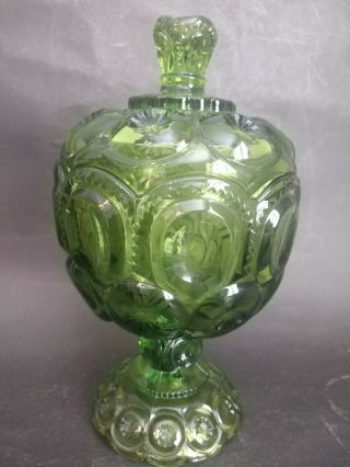 Vintage Moon And Stars Le Smith Emerald Green Compote With Lid