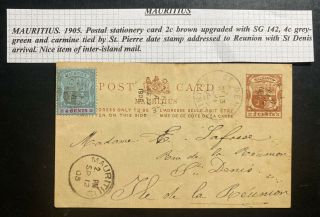 1905 St Pierre Mauritius Stationery Postcard Cover To St Denis Reunion Island