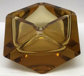 Vintage Mid Century Modern Faceted Murano Brown Art Glass Ashtray Geometric