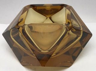 Vintage Mid Century Modern Faceted Murano Brown Art Glass Ashtray Geometric 2