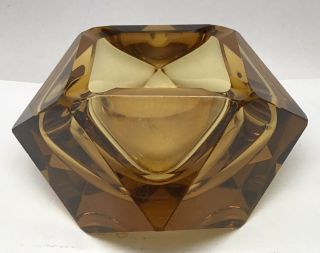 Vintage Mid Century Modern Faceted Murano Brown Art Glass Ashtray Geometric 3