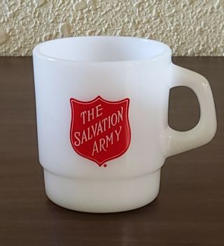 Vintage The Salvation Army Milk Glass Galaxy Coffee Mug Fire King