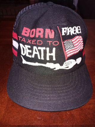 Vintage Born Taxed To Death Snapback Trucker Mesh Hat Cap Usa Skelton Flag