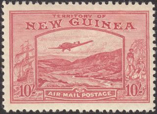 Guinea 1939 Kgvi Bulolo Airmail 10sh Pink Sg224 Cat £600 Reverse Tones
