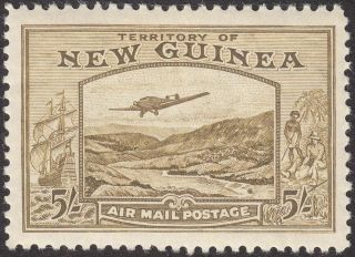 Guinea 1939 Kgvi Bulolo Airmail 5sh Olive - Brown Sg223 Cat £190
