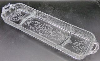 Cambridge Glass Clear Diane Slim Rectangular 3 Part Serving Tray 15 " Long
