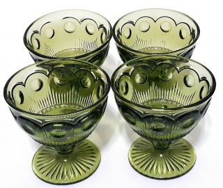 Set Of 4 Vintage 1960s Bartlett Collins Manhattan Green Glass Sherbet Bowls