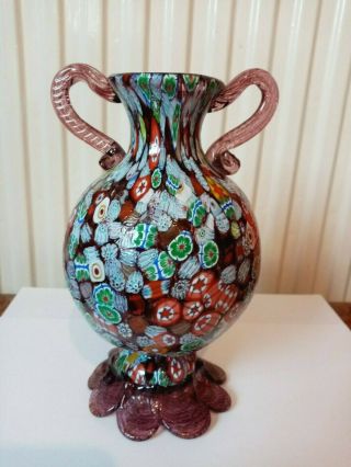 Large Murano Millefiori Handled Vase