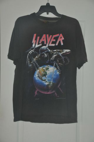 Vintage Slayer “ North American Intourvention” T - Shirt,  Xl,  Faded Black Distress