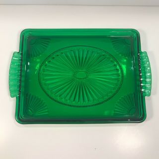 Vintage Avon Emerald Green Glass Dresser Vanity Tray Fan Design 10 X 8 "