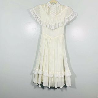 Vintage Gunne Saxs Jeunes Filles White Lace Prairie Ruffled Midi Dress