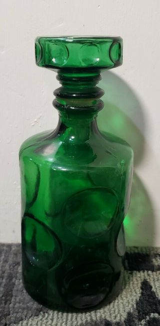 Vtg Mid Century Empoli Italy Genie Bottle Decanter Green Circles Orig.  Stopper
