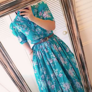 Authentic 1980s Vintage Laura Ashley Blue Floral Garden Tea Dress
