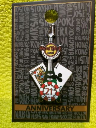 Hard Rock Cafe Manchester 2021 21st Anniversary Pin.  Guitar.  Play Cards.  Le 250.