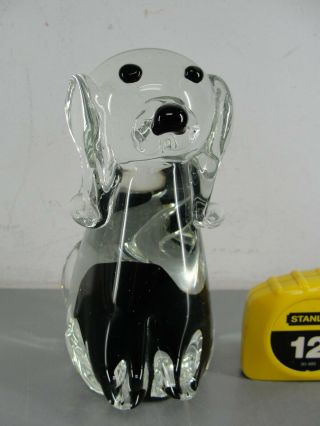 Murano Style Art Glass Hand Made Blown Clear Black Dog Sculpture Puppy 7 " Tall