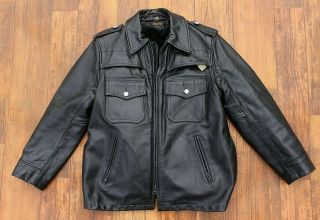 Vtg Conqueror Philadelphia Police Leather Jacket Coat Black 1980s 42 Usa Liner
