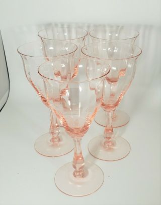 5 Pink Depression Glass Swirled Wine Water Dessert Glasses 7 Inches