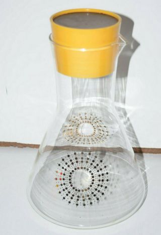 Vintage Pyrex Juice Decanter Clear Glass Atomic Sunburst Pitcher Carafe Gold