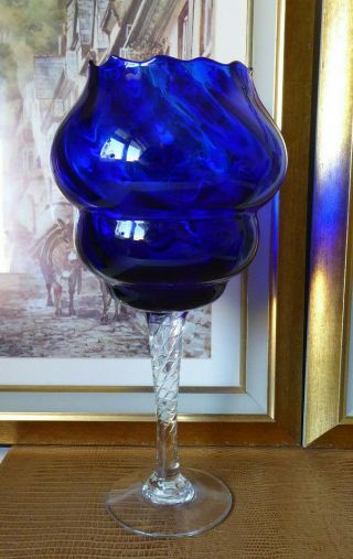 Vintage Italian Empoli Optical Art Glass Vase In Blue