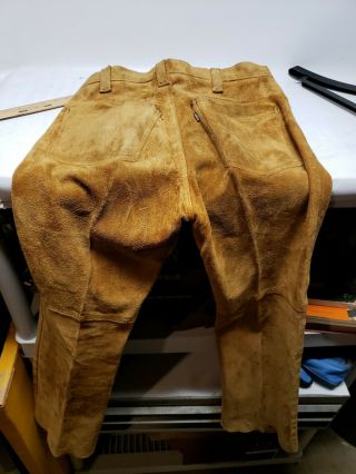 Vintage Levi’s 1960 ' s Big E Suede Leather Pants Flair Cut 30 30 2