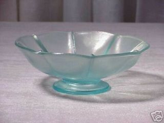Fenton 847 Blue Aquamarine Melon Rib Stretch Glass Footed Bowl - 1926