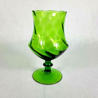 Vintage Green Italian Empoli Spiral Optic Glass Brandy Snifter Vase 8 " Tall