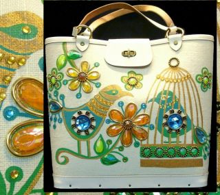 Vintage Enid Collins Of Texas 1960s Wooden Jeweled Gilded Bird Cage Handbag Tote