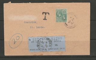 St Lucia 1932 Cover With 2 X 1d Dues,  Panton Cover,  From British Virgin Islands