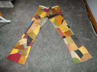Hand Stiched Leather Patchwork Jeans W28 " - 30 " L 32 " - 33 "