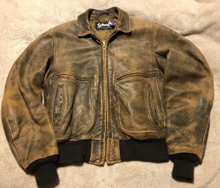 Schott Leather Vintage 90s Distressed A2 Flight Jacket Sz 44