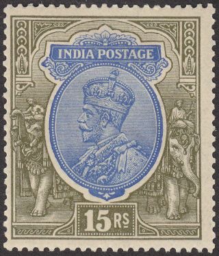 India 1913 Kgv 15r Blue And Olive Watermark Star Sg190 Cat £300