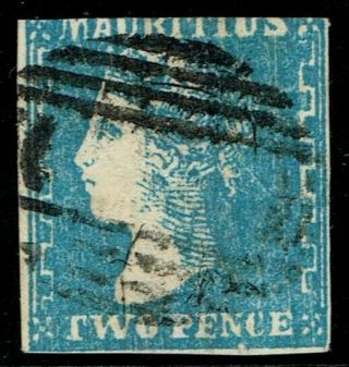Mauritius 1859 Sg43a 2d Blue Dardenne Clear Profile Fine Cat.  £1,  000.  00