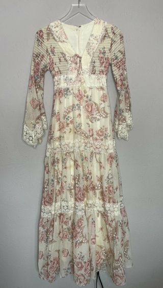 Vintage Prairie Maxi Dress Floral Lace Boho Sleeves Size 7 Candi Jones?