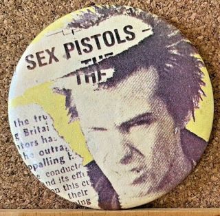 Big Vintage 1980s Sid Vicious Sex Pistols Punk Rock Tin Dustbin Lid Badge Aussie