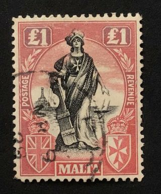 Malta George V 1925 £1.  00 Black & Bright Carmine Sg 140 (ct £325)
