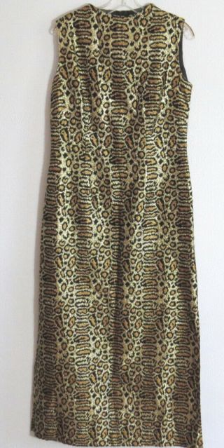 Alice Of California Vintage 1960s Metallic Brocade Leopard Maxi Dress Size M / L