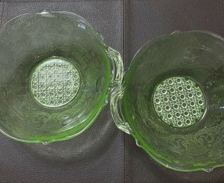 Depression Glass Set Of 2 Large Bowls Wheat Sheaf Pattern Green