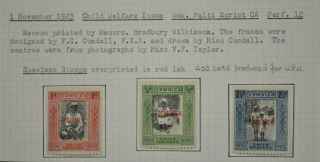 Jamaica Stamps 1923 Child Welfare Set 3 Overprinted Specimen (j60)