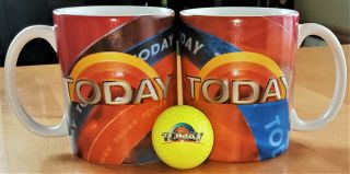 Nbc Today Tv Show 2 Ceramic Coffee Mug/tea Cup Pair Neon Yellow Golf Ball Logo