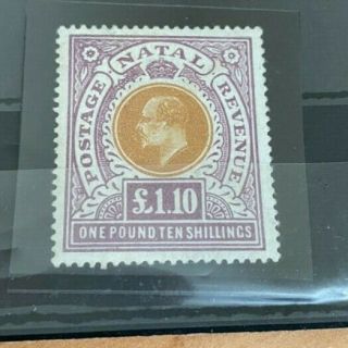 South Africa Natal Sg162 £1 10s Brown - Orange And Purple Lh Cat £1800