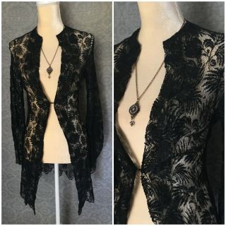 1920s,  1930s Silk Lace Over Blouse,  Long Jacket,  Small - Medium,  Black,  Leaves