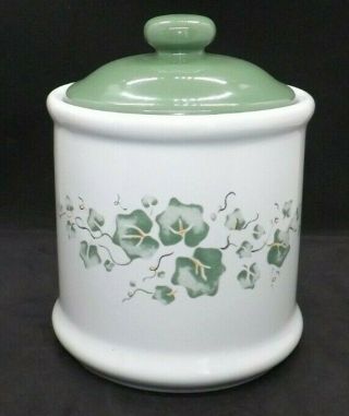 Corelle Callaway Ivy Coffee Canister With Green Lid Jay Import 6.  25 " Tall