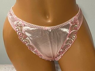 Vintage Victoria Secret Second Skin Satin Pink Thong Bikini Panty Hi - Leg Xl