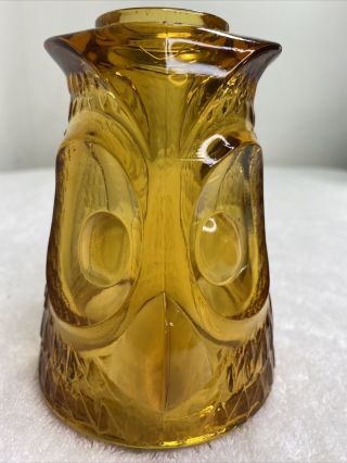 Vintage Mid Century Viking Glass Amber Owl Fairy Light Candle Holder Top Only