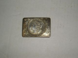 Antique 1887 Sterling Silver Dollar Coin Belt Buckle Morgan Smith 50 Grams Auth