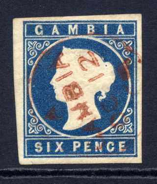 Gambia 1869 - 72 Cameo 6d Deep Blue Four Good Margins Very Fine Cds.  Sg 3.