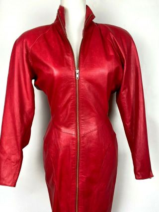 Vintage Michael Hoban North Beach Leather Full Zip Red Fitted Leather Dress Sz S