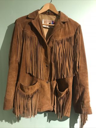 Vintage Schott Nyc Western Suede Leather Fringe Jacket Cowboy Western Size 8